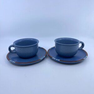 vintage dansk mesa blue cup & saucer set of 2 stoneware made in japan
